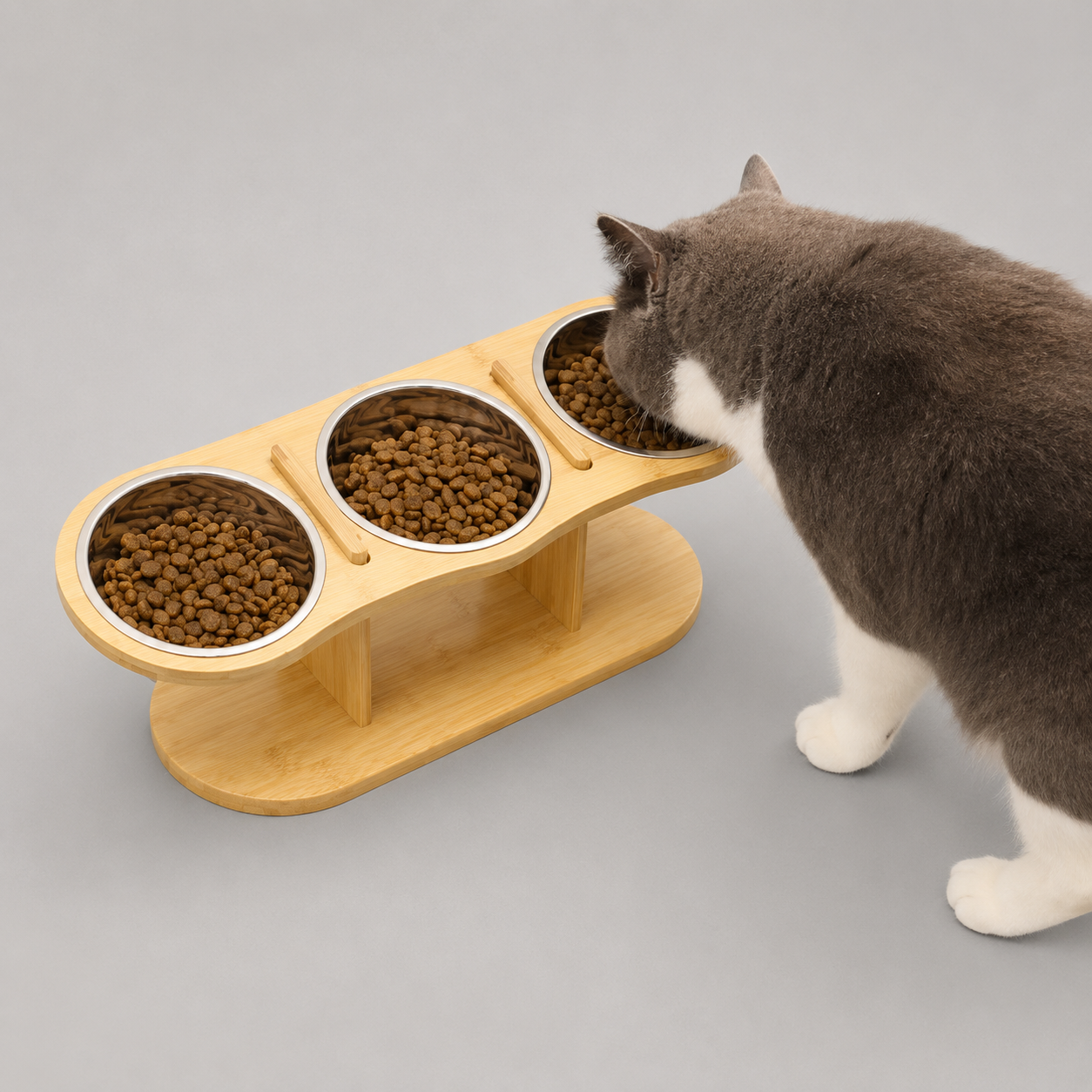 Wooden Raised Cat Bowl Set
