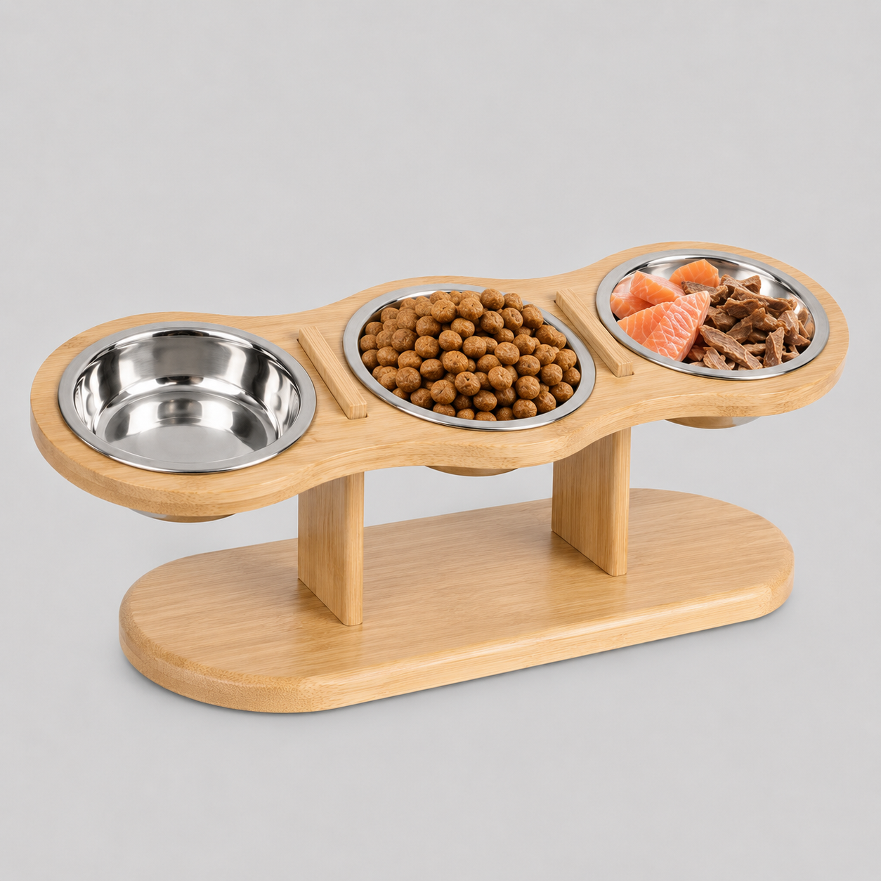 Wooden Raised Cat Bowl Set
